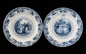 Pair of French Antique Pottery Printed Blue & White Plates.