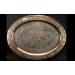 Middle Eastern Silvered on Copper Embossed Large Oval Tray/Charger. The centre with figures and
