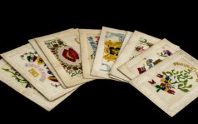 First World War Soldiers Silk French Embroidered Post Cards, depicting flags, butterflies,