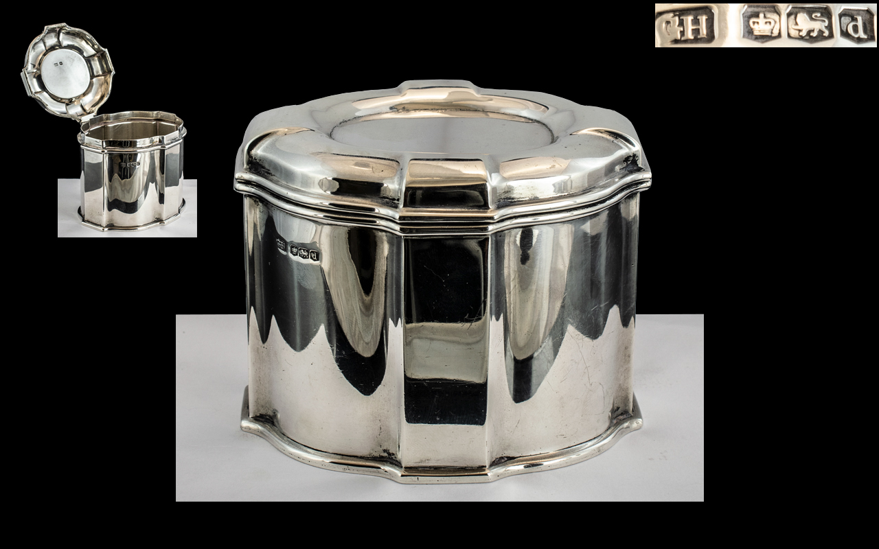 A Fine Quality - Early 20th Century Queen Anne Shaped Sterling Silver Lidded Tea Caddy of Pleasing