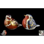 Royal Crown Derby Pair of Hand Painted Bird Paperweights.