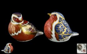 Royal Crown Derby Pair of Hand Painted Bird Paperweights.