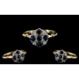 Ladies - Attractive and Pleasing 9ct Gold Sapphire and Diamond Set Dress Ring In Art Deco Style.