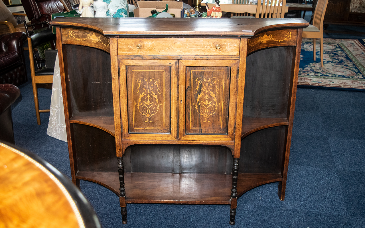 Edwardian Rosewood Chiffonier Cabinet, profusely inlaid with classical motifs,
