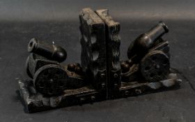 Pair o Wooden Bookends in the Form of Cannons,