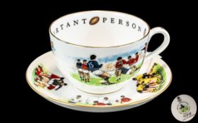 Royal Worcester Sporting Rugby Large Coffee Cup & Saucer, decorated with sporting images,