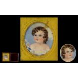 Early Victorian Period Hand Painted Portrait Miniature of a Young Child on Ivory,