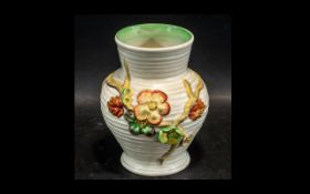 Clarice Cliff Pottery Vase with Floral Design Baluster Shape. Shape No 912, With Full Marks to Base.