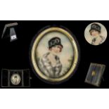 1930's Excellent Quality Oval Shaped Hand Painted Portrait Miniature on Ivory of a Young Lady In