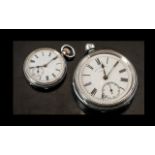 Large Gents Silver Pocket Watch by Burnley Bros. of Barnsley, with white enamel dial.