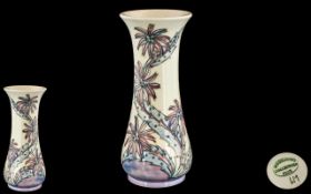 Moorcroft Collectors Club Tube lined Trumpet Vase ' Pansy ' Design on Cream Ground.