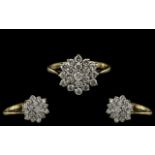 Ladies 9ct Gold Attractive Diamond Set Cluster Ring - Flower head Setting. Full Hallmark for 9.375.