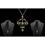 Victorian Period Exquisite 9ct Gold Jade and Seed Pearl Set Drop Pendant of Stunning Design / Form,