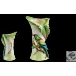 Franz - Fine Porcelain Signed Hand Painted Rain Forest Macaw Candlestick. Model No F201427.