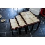 Modern Tiled Top Teak Nest of Three Tables, largest table 26" x 18", circa 1970s.