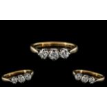 18ct Gold - Attractive 3 Stone Diamond Set Ring. Marked 18ct To Interior of Shank.