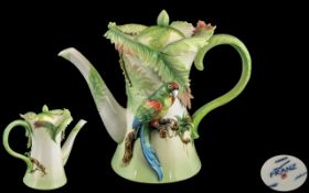 Franz - Fine Quality Signed and Hand Painted Amazon Rain forest ( Macaw ) Large Coffee Pot,