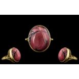 Victorian Period - Superb Quality and Impressive 18ct Gold Cabochon Cut Pink Agate Set Ring.