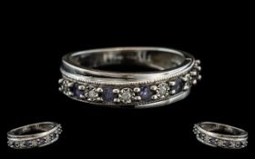 Ladies - 9ct White Gold Attractive Diamond and Amethyst Set Channel Set Ring.