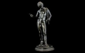 Bronze Grand Tour Figure of Narcissus after the antique. Circa 1860-80's. Height 9 inches.