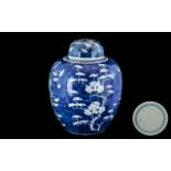 Chinese 19th Century Lidded Ginger Jar of traditional shape and large size. Blue Cherry Blossom