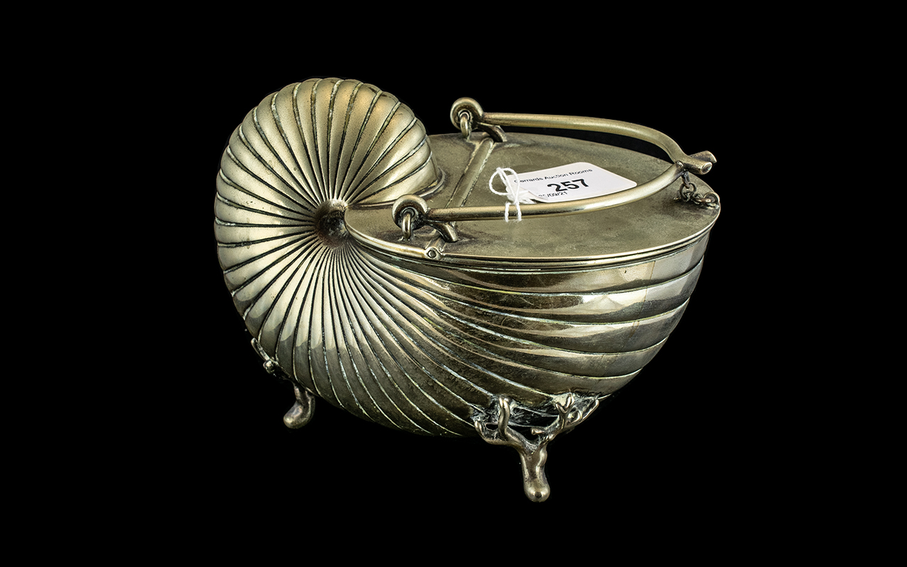 Silver Plated Victorian Spoon Warmer in the shape of a Nautilus Shell,