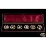 Art Nouveau Superb Set of Six Cast Silver Buttons In Original Display Box.