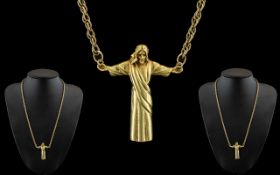 Jesus The Redeemer Gold Pendant, Suspended On a 14ct Gold Chain. Gross Weight 19.