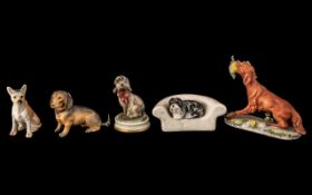 Excellent Collection of 5 Small Hand Painted Dog Figures, Various Makers - All of Small Size -