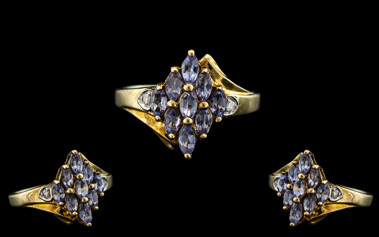 Ladies 9ct Gold Attractive Amethyst and Diamond Set Dress Ring. Full Hallmark to Interior of Shank.