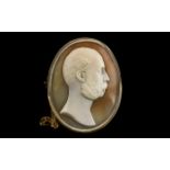 An Extremely Fine - Georgian Period Antique Carved Cameo Depicting a Portrait Bust of a Noble