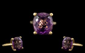 18ct Yellow Gold - Superb Large Amethyst Set Ring. Marked 18ct to Interior of Shank. The Faceted