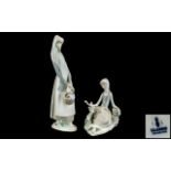 Lladro - Hand Painted Porcelain Figures ( 2 ) In Total. Comprises 1/ Girl with Dove, Model No 4660.