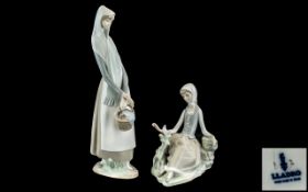 Lladro - Hand Painted Porcelain Figures ( 2 ) In Total. Comprises 1/ Girl with Dove, Model No 4660.