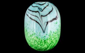 Murano - Style 1970's Large and Impressive Glass Vase ( Egg Shape ) Contemporary Design In Greens,