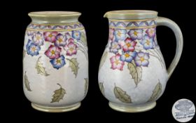 Charlotte Rhead Bursley Ware Vase and Jug ' Arabesque ' Hydrangea and Golden Leaves. Pattern TL4. c.