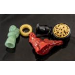 Collection of Chinese Items ( 3 ) Items In Total. To Include Jade Figure, Bone and Horn Perfume