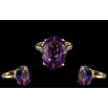 Ladies 9ct Gold - Attractive Single Stone Amethyst Set Dress Ring.