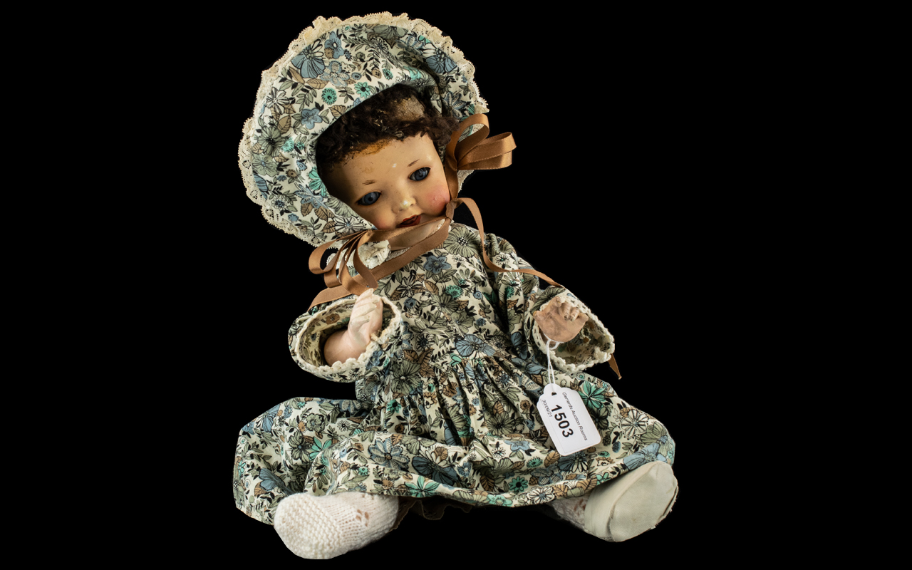 Antique Germany Doll With Blue Paperweight, Blue Eyes and Moving Tongue. Stamped Jose.