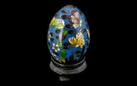 Small Chinese Cloisonne Enameled Egg with Stand.