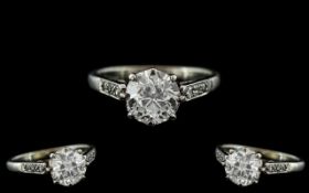 Platinum - Good Quality Single Stone Diamond Set Ring. c.1920's.