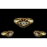 18ct Yellow Gold - Excellent Quality Single Stone Diamond Set Ring - Gypsy Setting.