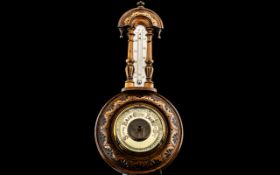 Victorian Walnut Banjo Barometer. Antique Barometer In Walnut, Nice Quality Throughout.