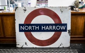 'North Harrow' Original Vintage Enamel London Transport Tube Sign on heavy gauge metal and of