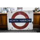 'North Harrow' Original Vintage Enamel London Transport Tube Sign on heavy gauge metal and of