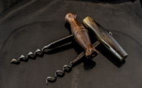 ( 2 ) Victorian Corkscrews. One with Horn Handle and One In Wood.