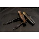 ( 2 ) Victorian Corkscrews. One with Horn Handle and One In Wood.