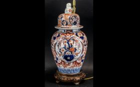 Large Antique Imari Lidded Vase, converted to a lamp, the vase with a lovely, hand painted design in