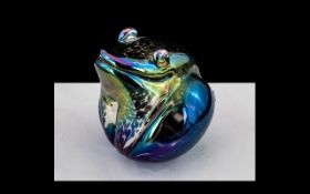 Signed J. Ditchfield Glasform Iridescent Glass Frog Paperweight, Signed to Base - J.