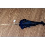Antique French Parasol with floral blue silk and a carved ivory extending handle,